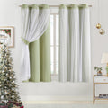 Bujasso Sage Green 90% Blackout Curtains With Sheer Overlay Mix And Match Double Layer Thermal Insulated Window Panels 63 Inch L