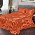 Vonty Satin Sheets King Silky Soft Satin Bed Sheets Burnt Orange Satin Sheets Set, 1 Deep Pocket Fitted Sheet + 1 Flat Sheet + 2