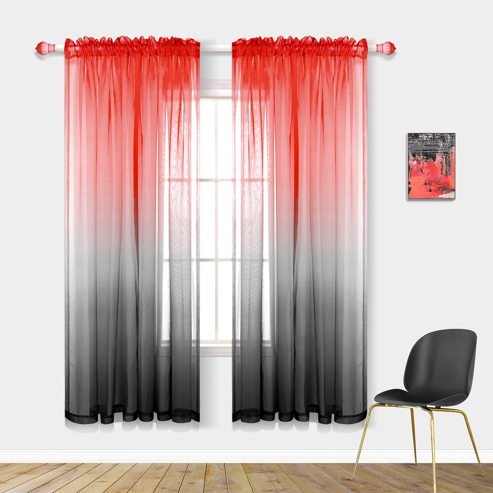 Red And Black Curtains For Living Room 63 Inch Length 2 Panels Set Gaming Decor Multi Colored Kids Curtains For Boys Room Bedroo