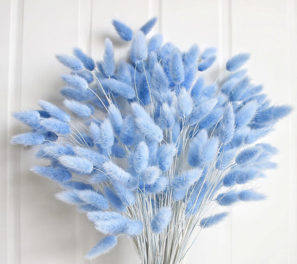 120 PCS Blue Dried Pampas Grass Decor, 17-inch Pompas Floral, Dry Flowers for Decoration, Pampas Grass in Bulk Tall, Blue Bunny 
