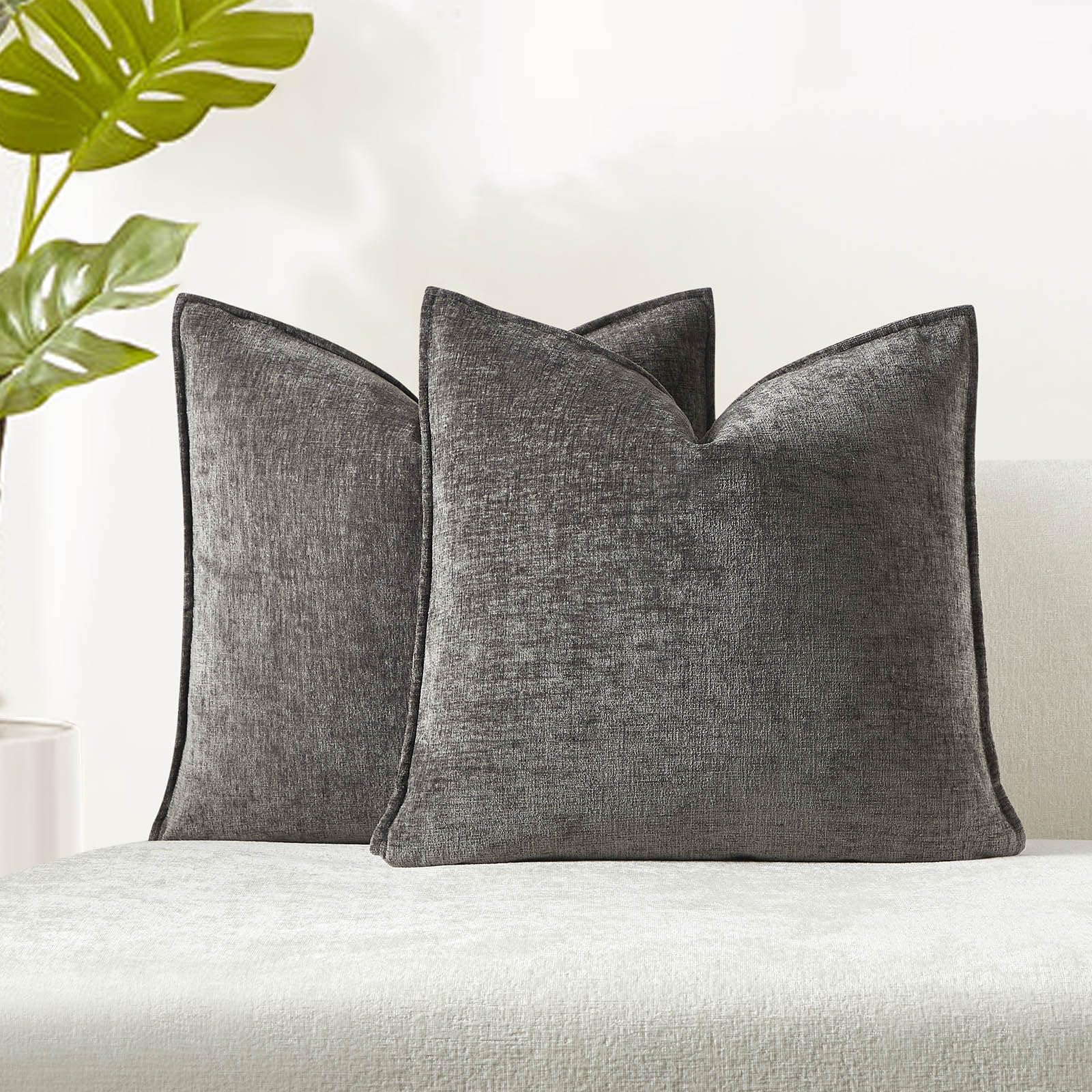 Juspurbet Set Of 2 Dark Grey Chenille Throw Pillow Covers 26X26 Inch Soft Textured Decorative Cushion Cases For Couch Sofa Bed S