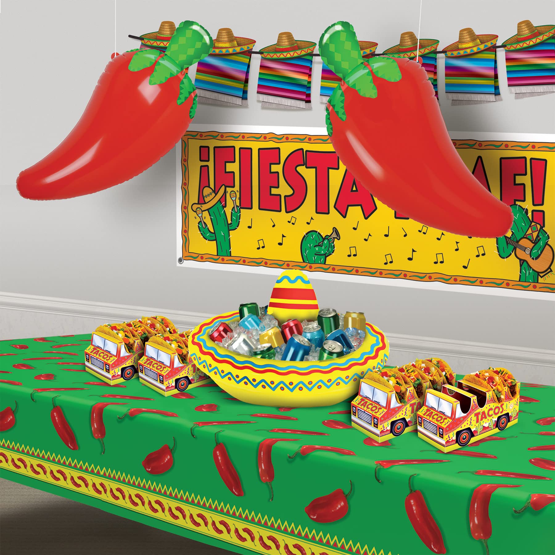 Beistle 2 Piece 30'' Plastic Large Inflatable Chili Pepper Decorations, Blow Up Accessories For Cinco De Mayo Mexican Theme Fies