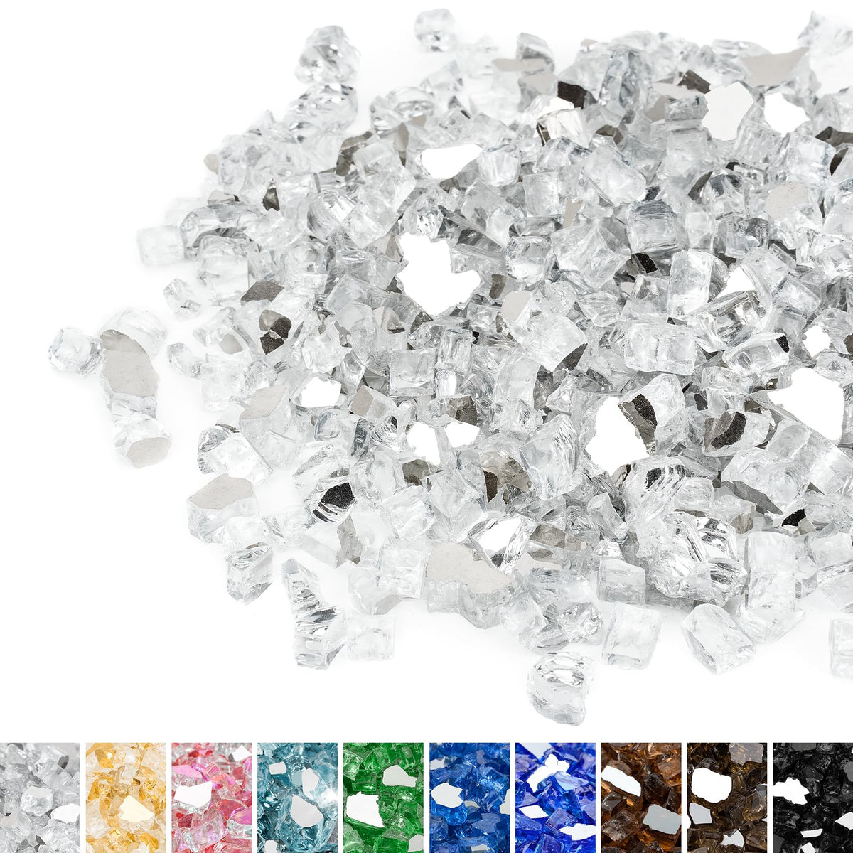 Mr. Fireglass 1/4 Inch Reflective Tempered Fire Glass For Fireplace Fire Pit And Landscaping 10 Lb, High Luster Platinum