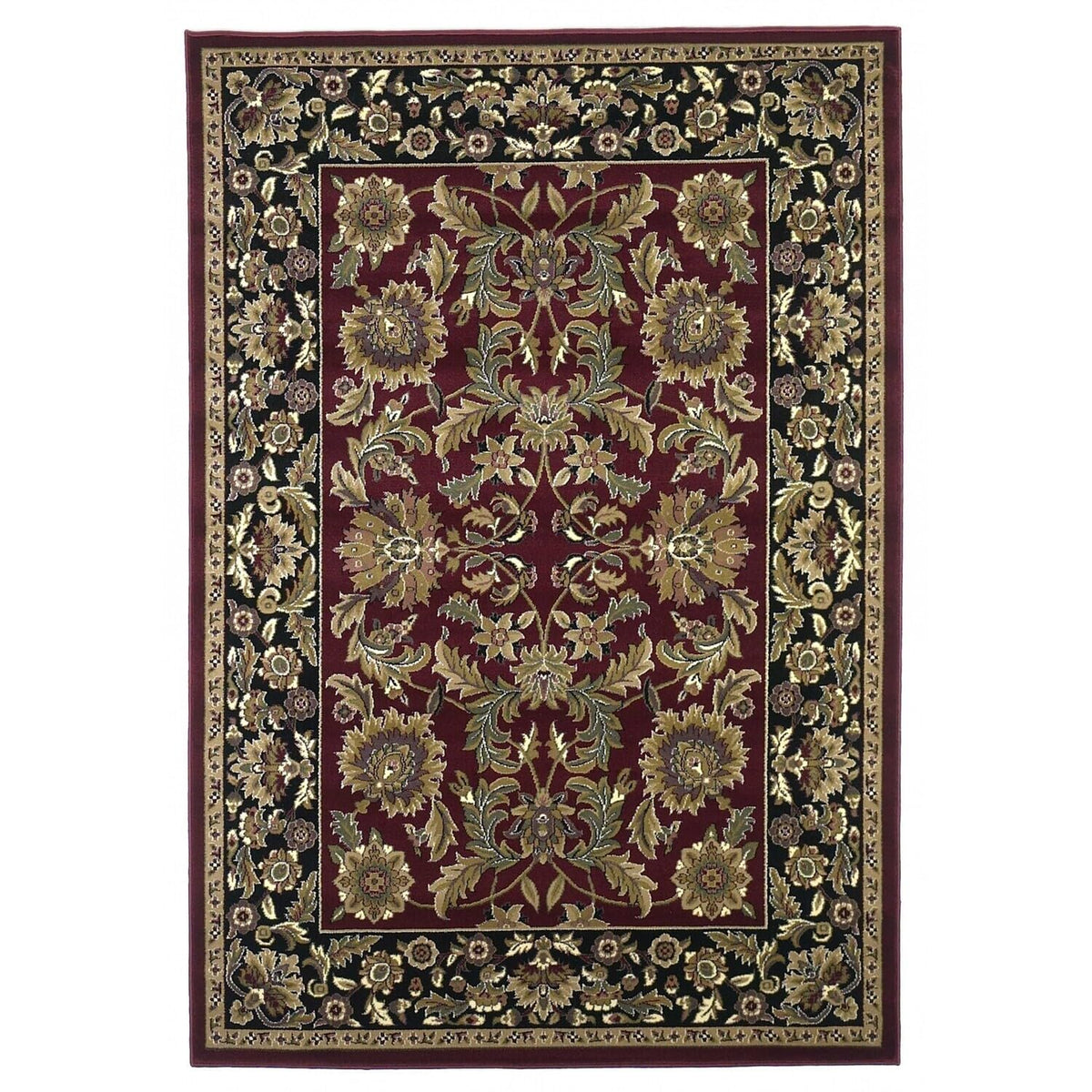 HomeRoots Red/Black Polypropylene 8'x11' Red Black Machine Woven Floral Traditional Indoor Area Rug