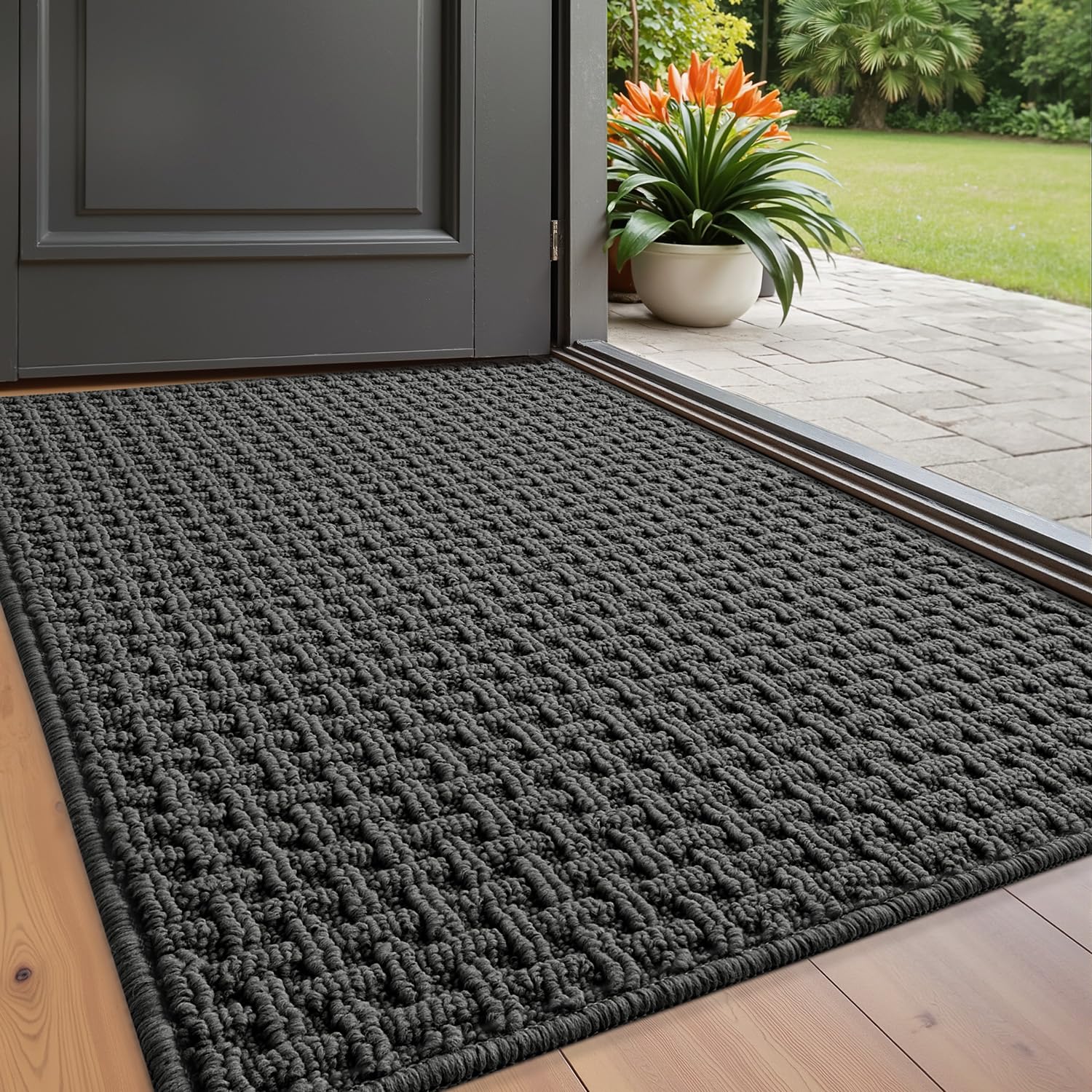 LUMI Washable Door Mat Indoor Entrance 17x30, Dirt Trapper Front Door Mats with Absorbent Interior and Non-Slip Rubber Backing, 
