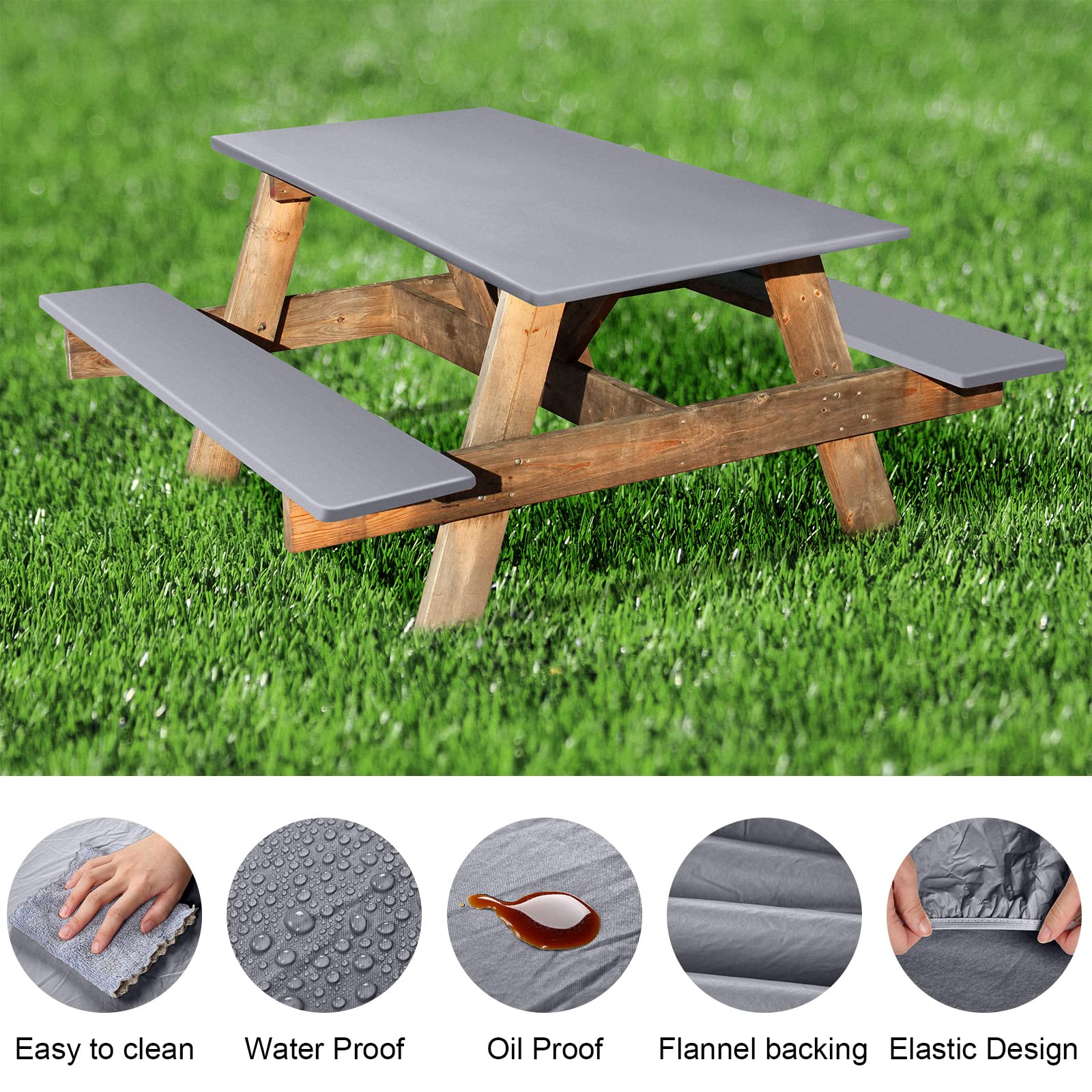 3 Pcs Picnic Table And Bench Fitted Tablecloth Cover For 6 Ft Table 30 X 72 Inch Vinyl Fitted Elastic Edges Waterproof Wipeable