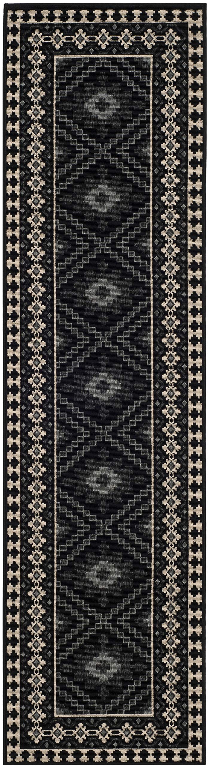 Safavieh Veranda Collection Runner Rug - 2'3' X 8', Black & Creme, Boho Design, Non-Shedding & Easy Care, Indoor/Outdoor & Washable-Ideal For Patio, Backyard, Mudroom (Ver099-0421)