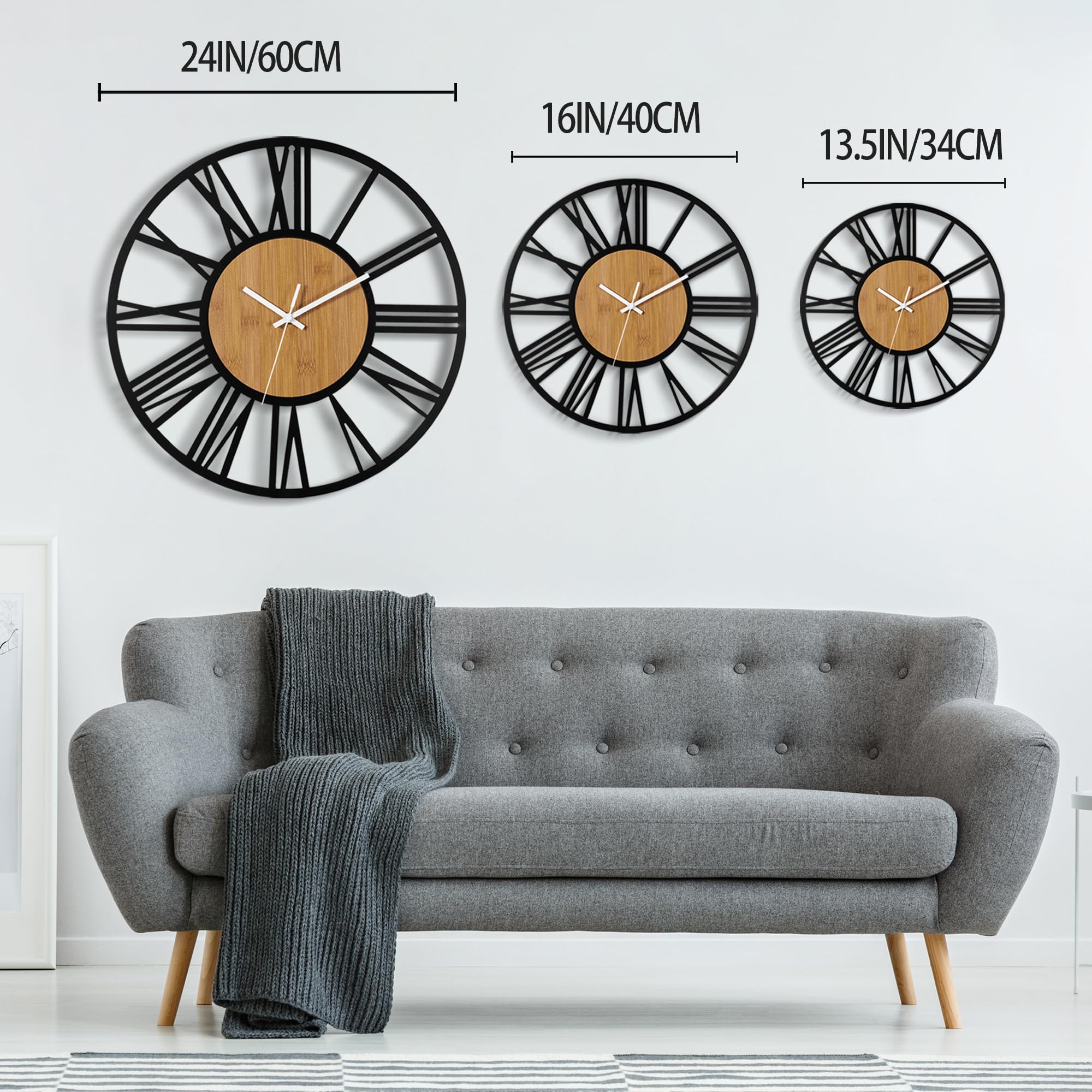 1St Owned Wall Clock For Home Decor - Antique 24 Inch Wood Wall Clocks Battery Operated Silent Non Ticking Simple Minimalist Rom