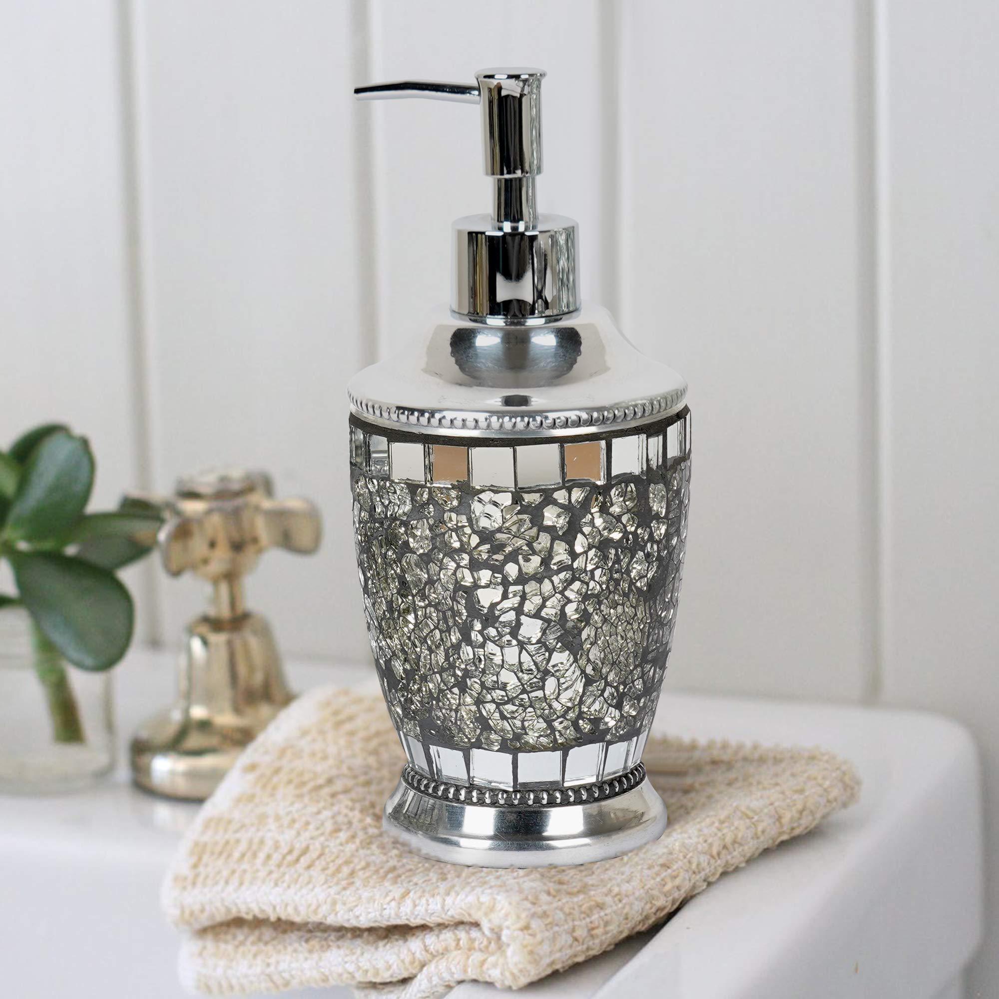 Nu Steel Ib6I Iceberg Collection Lotion Dispenser With Metal Pump, Refillable Bottle, Ideal For Liquid Soaps, Ice Mosaic Finish