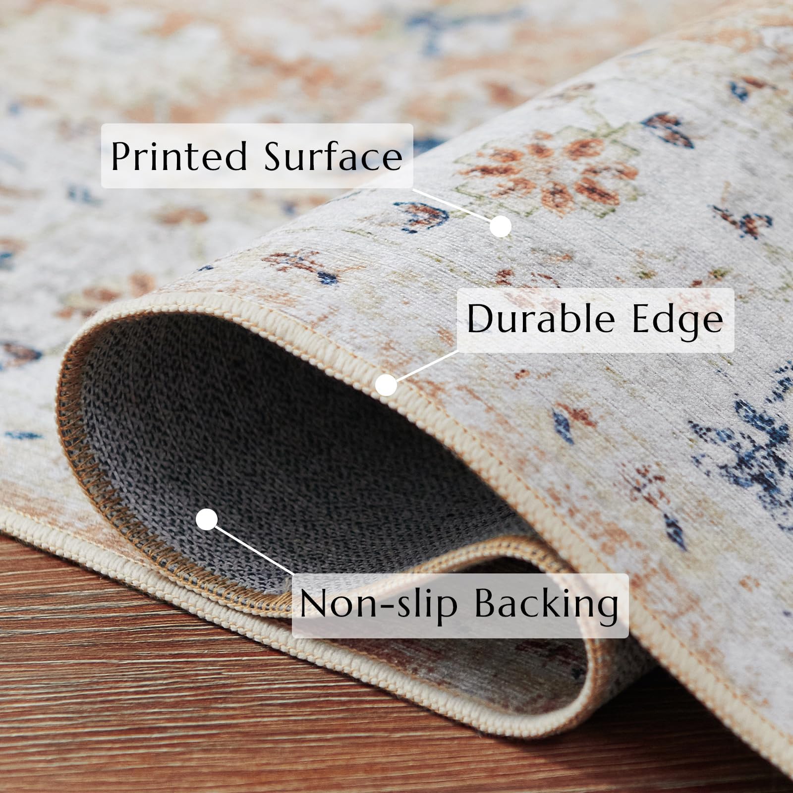 Jinchan Hallway Runner Rug 3X8 - Vintage Rug Kitchen Washable Runner Rug Floral Boho Floor Cover Non Slip Thin Rug Retro Distres