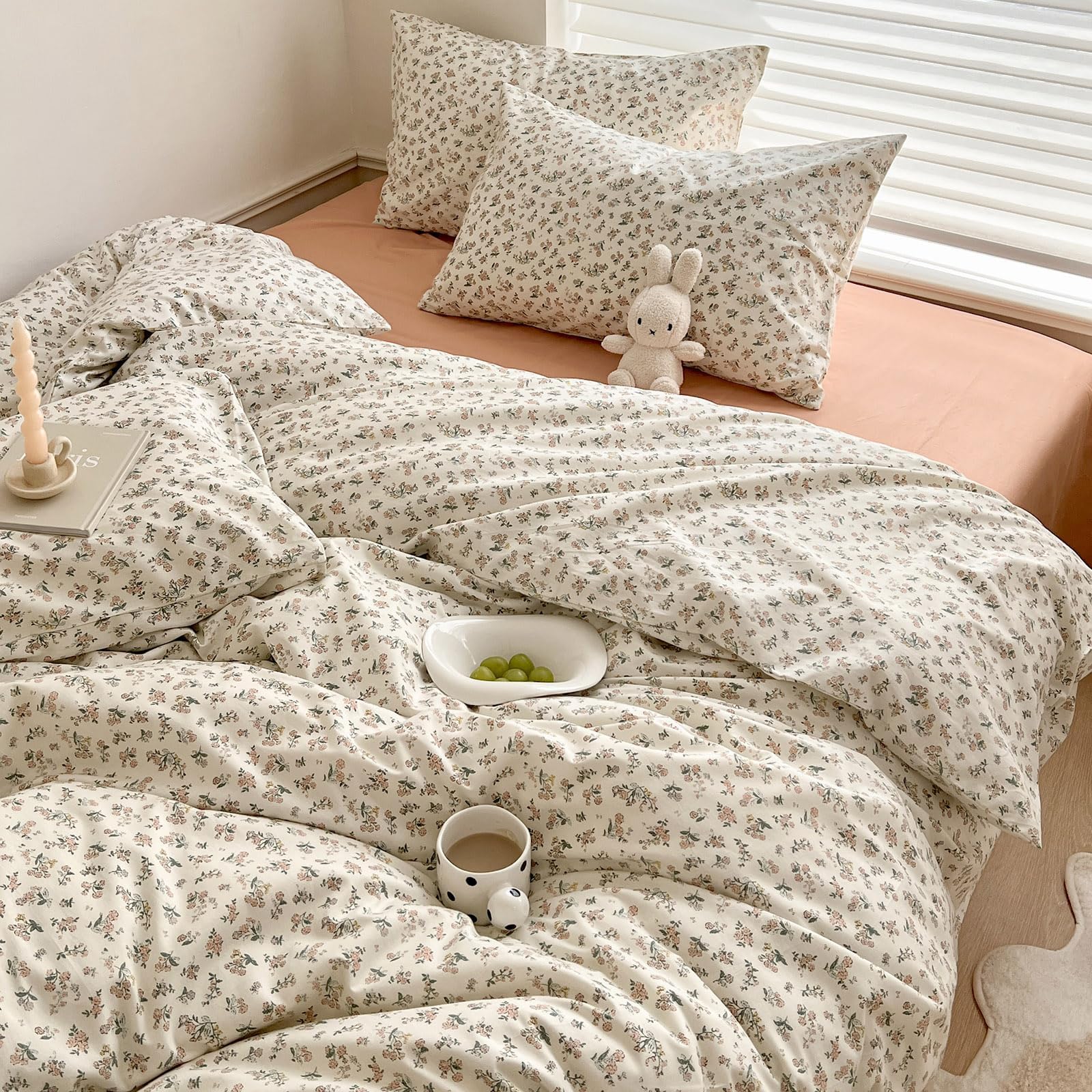 Aesthetic Floral Duvet Cover Twin Soft Cotton Boho Floral Comforter Cover White Chic Botanical French Style Duvet Cover Cute Gar