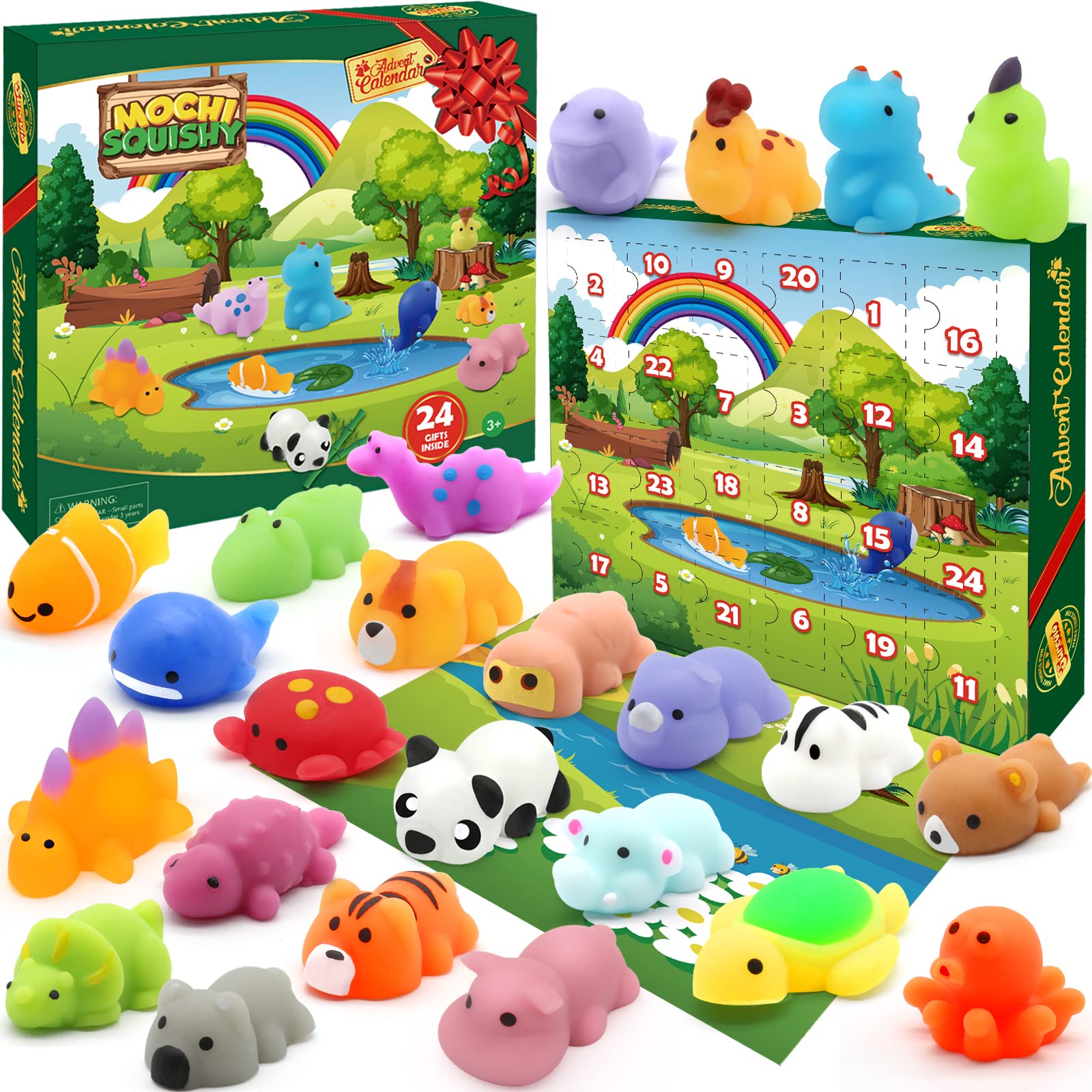 SURCVIO Christmas Advent Calendar 2023 for Kids, 24 Days of Mochi Squishy Assorted Animal Toys Countdown Calendar, Xmas Stocking