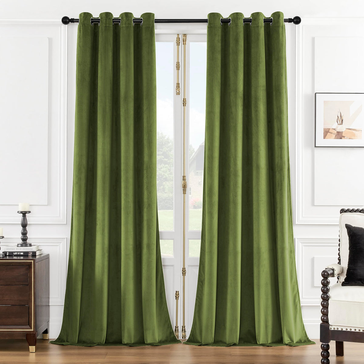 SMILETIME Green 84 in Long Velvet Curtains with Grommet, Thermal Insulated Super Soft Privacy Noise Reducing Light Blocking Velv