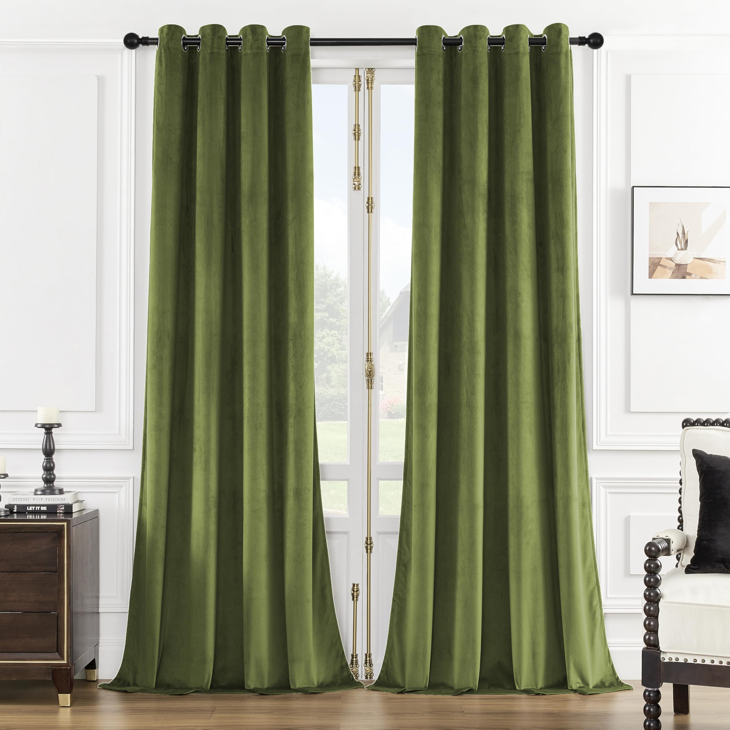 SMILETIME Green 84 in Long Velvet Curtains with Grommet, Thermal Insulated Super Soft Privacy Noise Reducing Light Blocking Velv