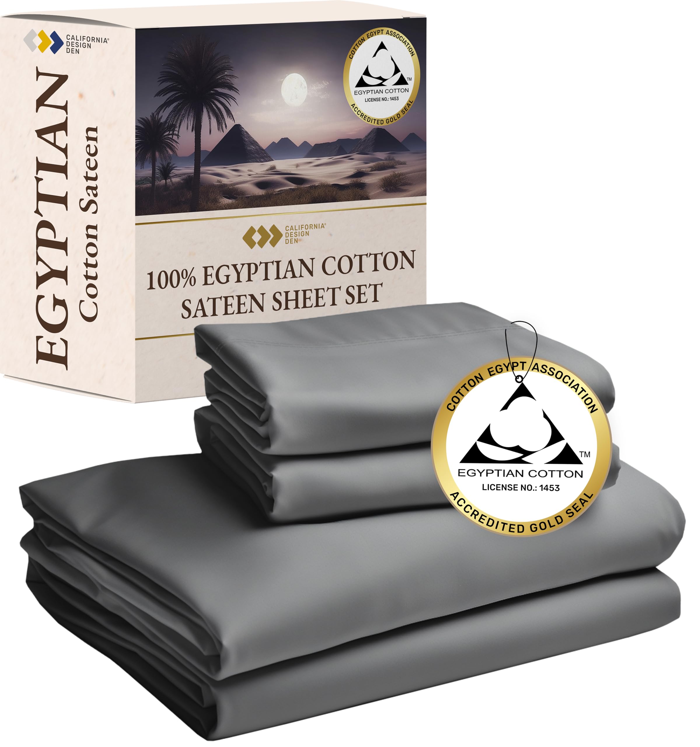 Certified Luxury 100% Egyptian Cotton Sheets, Queen Sheets Cotton, Deep Pocket Bed Sheets Set, Sateen Cooling Sheets For Hot Sle