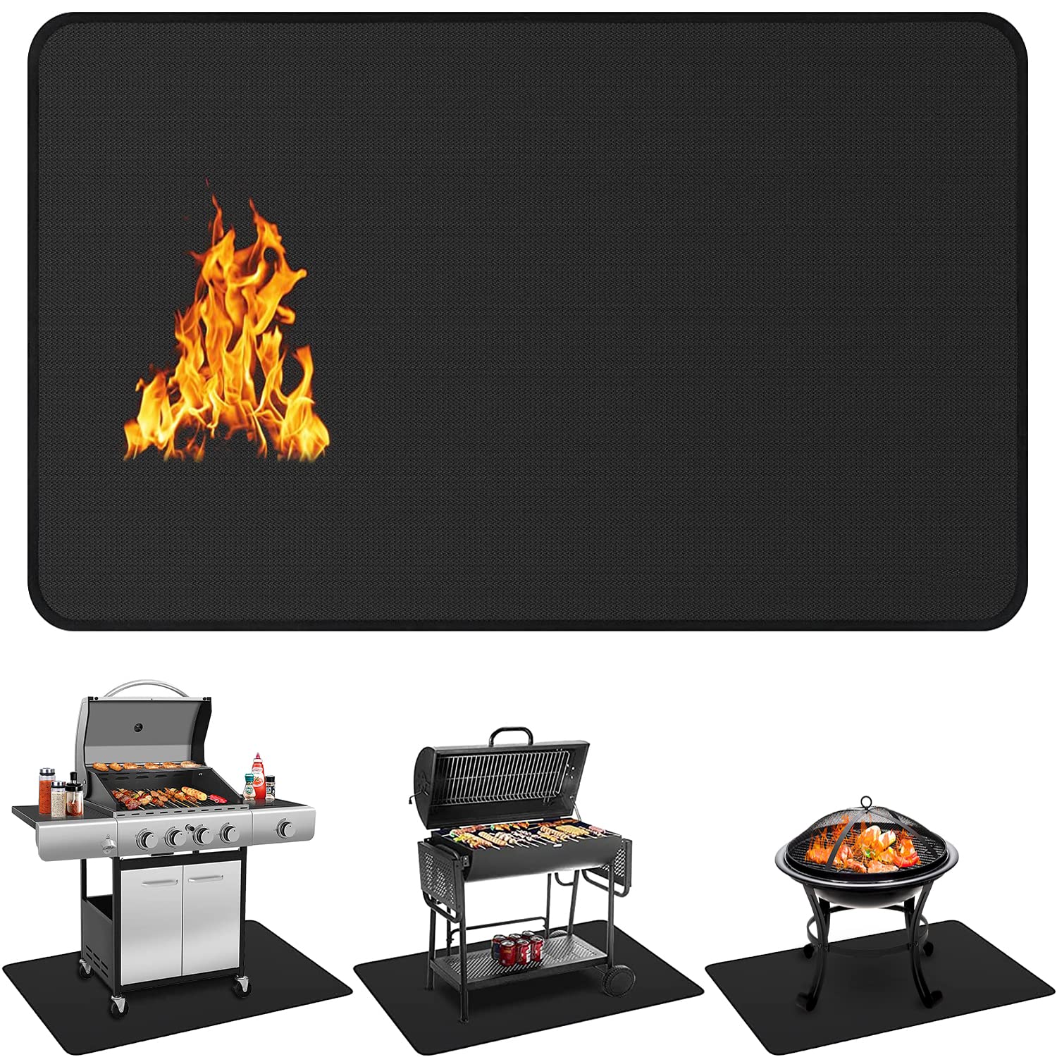 Protebox 60 X 40 Inch Under Grill Mats For Outdoor Grill, Double-Sided Fireproof Deck And Patio Protector Mat, Bbq Mat For Under
