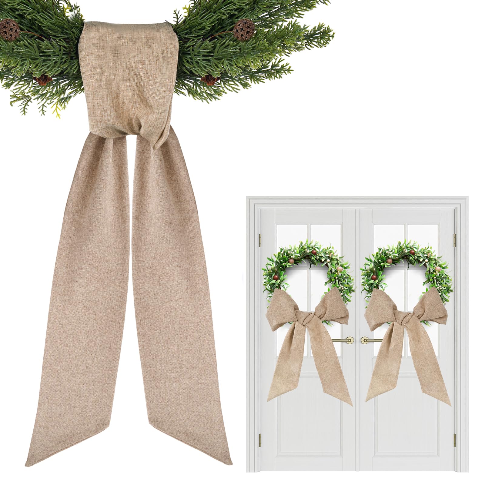 PartyforU Wreath Sash for Front Door - 2 Pcs Rustic Blank Sash for Wreath in Farmhouse Window Wall, 55.5 Inch Plain Boho Wreath 