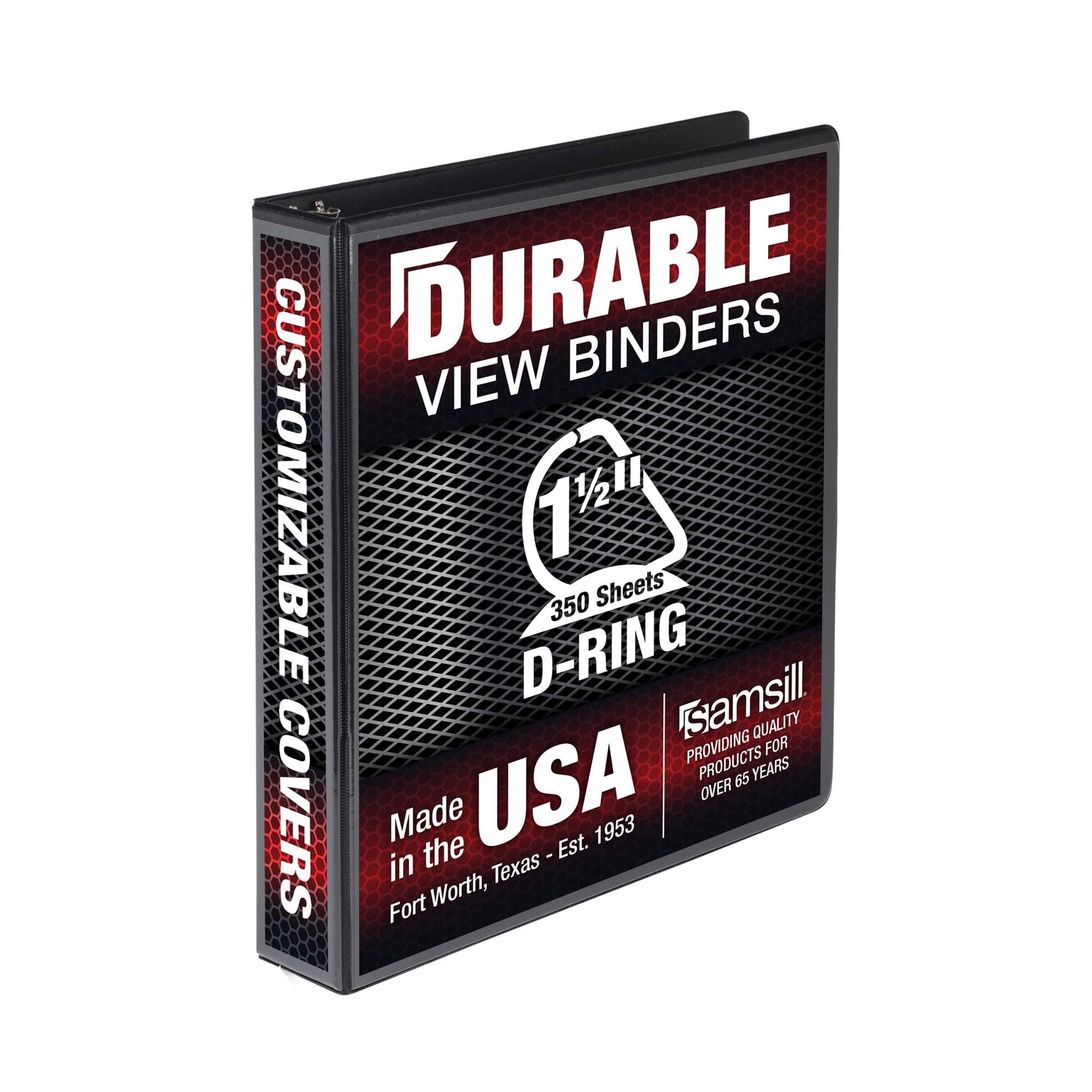 Samsill Durable 1.5 Inch Binder, Made In The Usa, D Ring Binder, Customizable Clear View Cover, Black, Holds 350 Pages