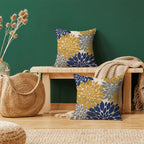Cxmeifly Mustard Yellow Navy Blue Pillow Covers 18X18 Inch Set Of 2 Dahlia Floral Decor Throw Pillows Summer Modern Geometry Flo
