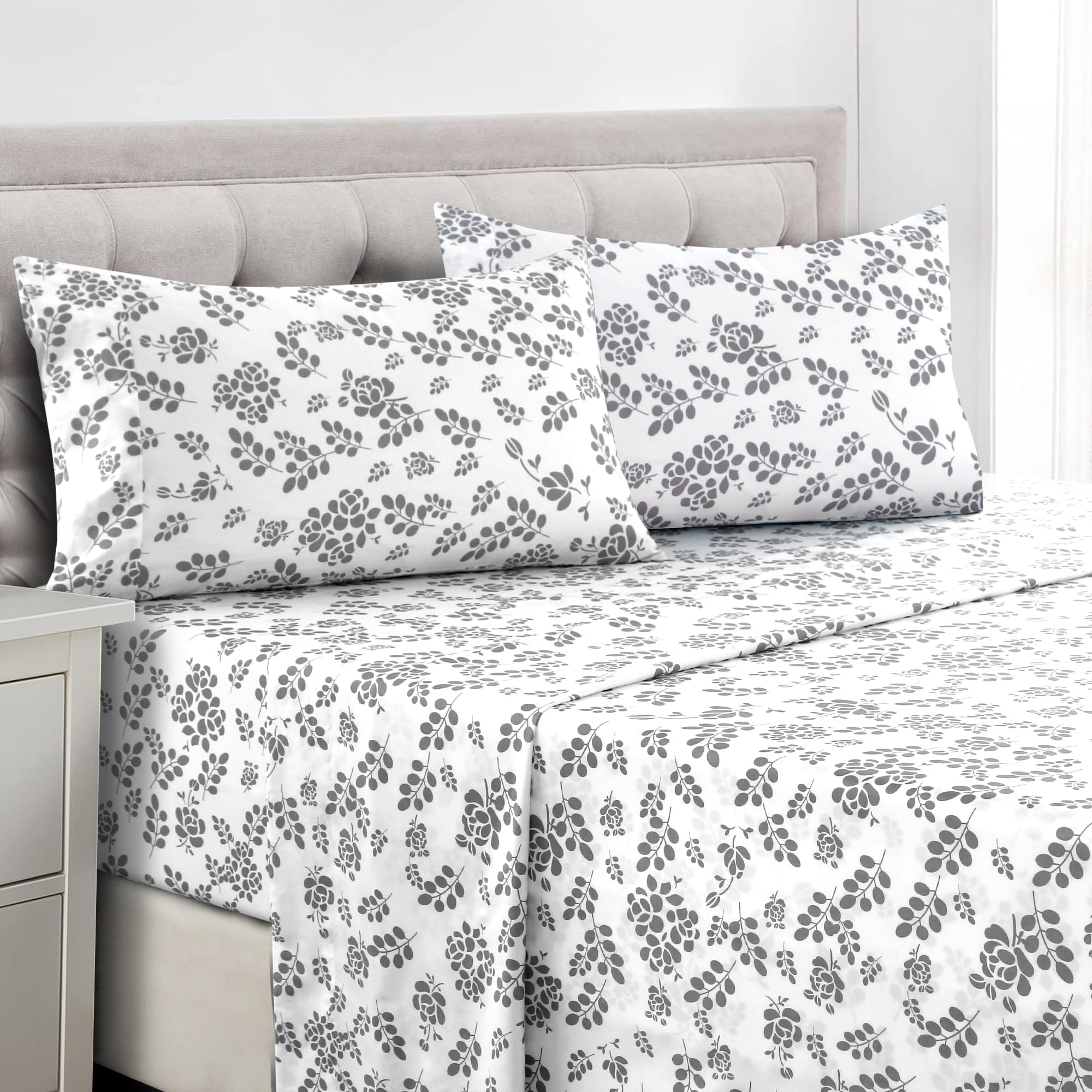 Lux Decor Full Size Bed Sheets Set, 4-Pc Cooling Bed Set, Breathable Hotel Style Sheets, Microfiber Sheets Deep Pockets, Easy-Fi