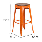 Flash Furniture Lily 30" High Backless Orange Metal Barstool with Square Wood Seat