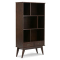 SIMPLIHOME Draper Bookcase - 64 inch Tall Solid Hardwood Wide Storage Bookshelf in Medium Auburn Brown, Mid-Century Modern Stora