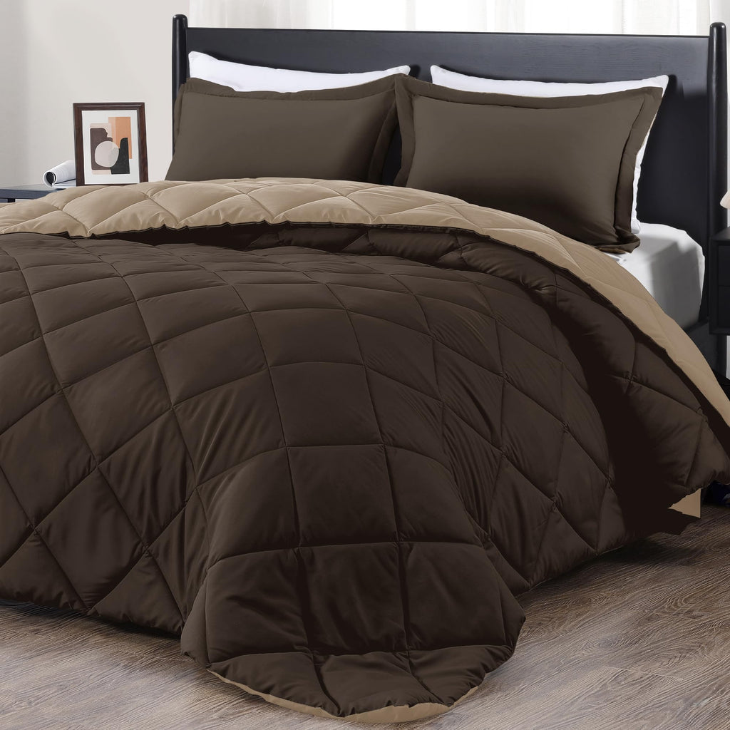 Downluxe Twin Comforter Set - Brown And Tan Twin Comforter, Soft Bedding Comforter Sets For All Seasons, Twin Bed Comforter Set - 2 Pieces - 1 Comforter (66'X92') And 1 Pillow Sham(20'X26')