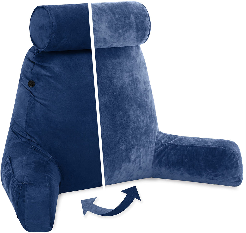 Husband Pillow Xxl Reading & Bed Rest Pillows - Premium Memory Foam Backrest Pillow With Arms & Neck Roll - Aspen Edition Dark B