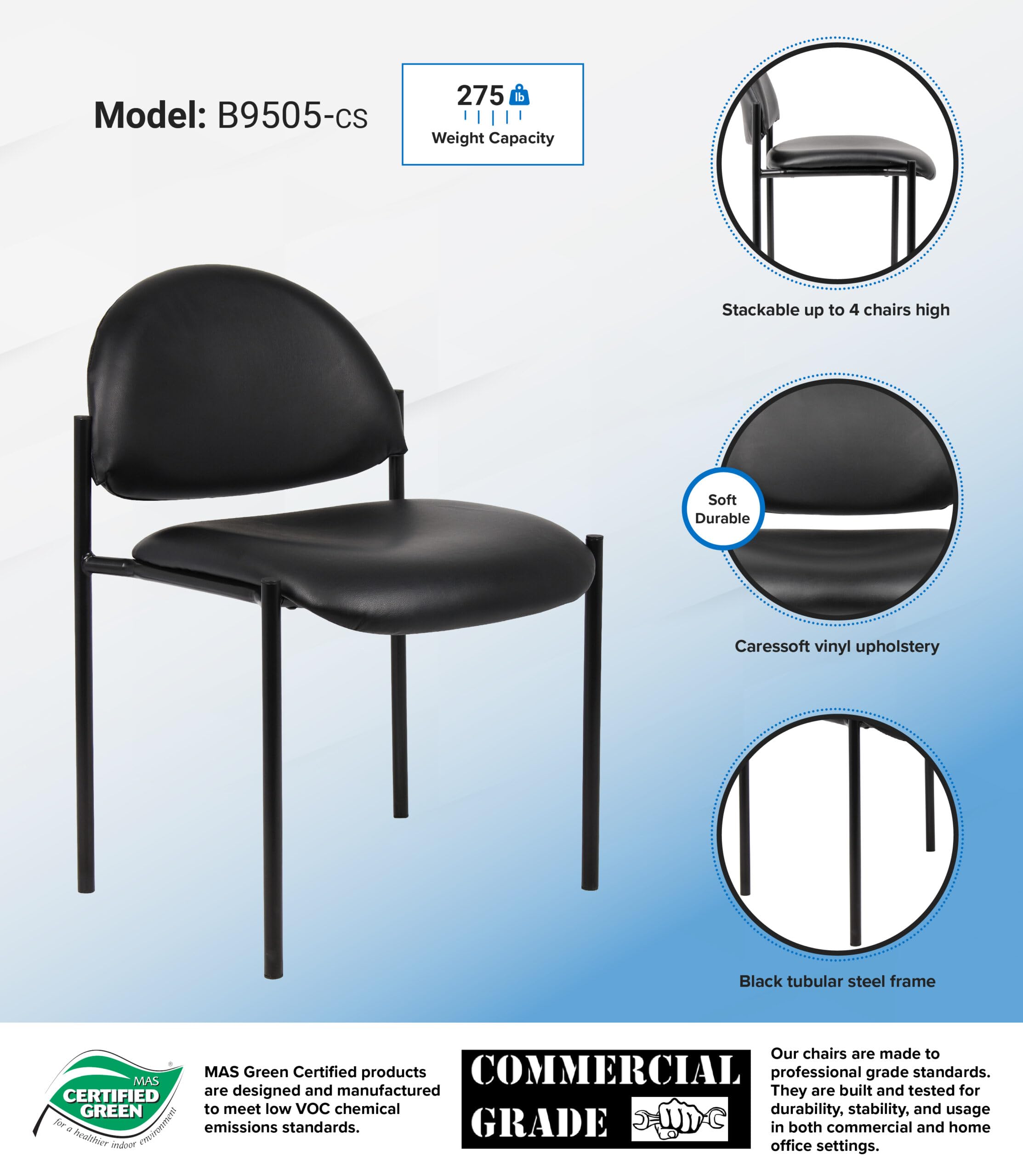 Boss Office Products Dimond Fabric Stacking Chair - Thumbnail 2