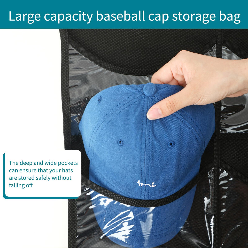 Fixwal Baseball Cap Organizer, 27 Pocket Over The Door Rack, Black Non-Woven, Model Fixwal403111110, with Hooks for Storage and Display