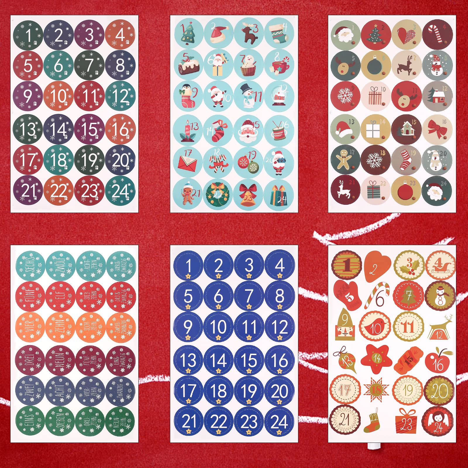 12 Sheets Advent Calendar Stickers, 1-24 Number Stickers With Christmas Theme Pattern, Christmas Stickers Suitable For Gift Seal
