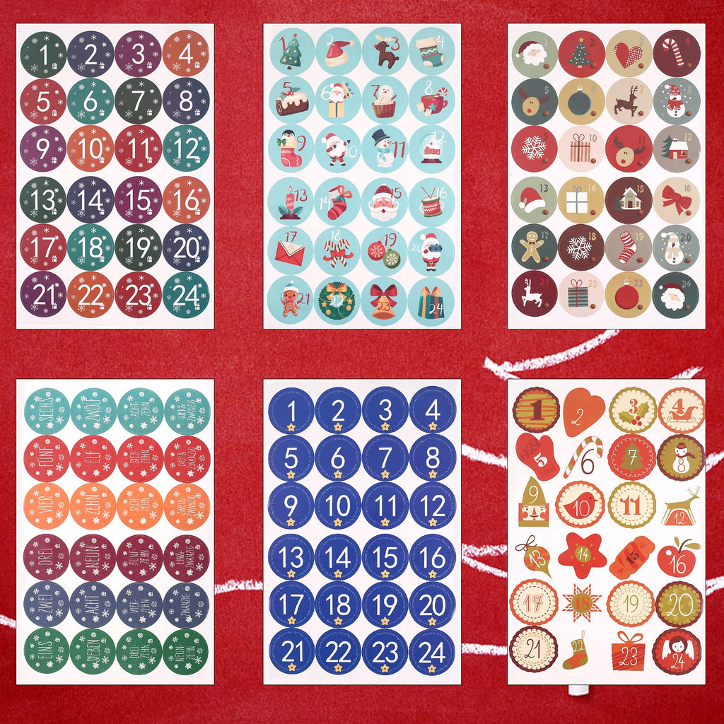 12 Sheets Christmas Advent Calendar Number Stickers, 1-24 Christmas Countdown Calendar Stickers For Diy Gifts Xmas Craft Christm