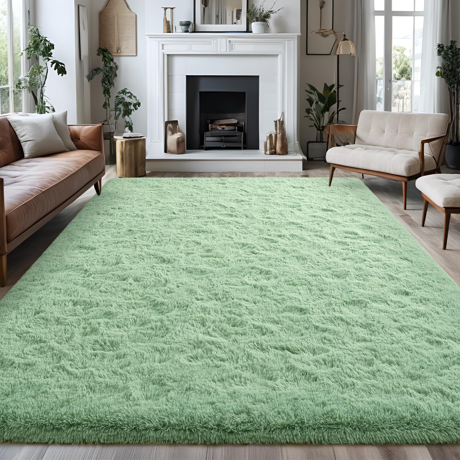 FALARK Super Soft Area Rugs for Bedroom Living Room, 4x6 ft Green Fluffy Rug Carpets for Girls Kids Room, Shaggy Fuzzy Indoor Mo