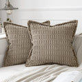 Miulee Light Brown Corduroy Decorative Throw Pillow Covers Pack Of 2 Soft Striped Pillows Pillowcases With Broad Edge Winter Modern Boho Home Decor For Couch Sofa Bed 18X18 Inch
