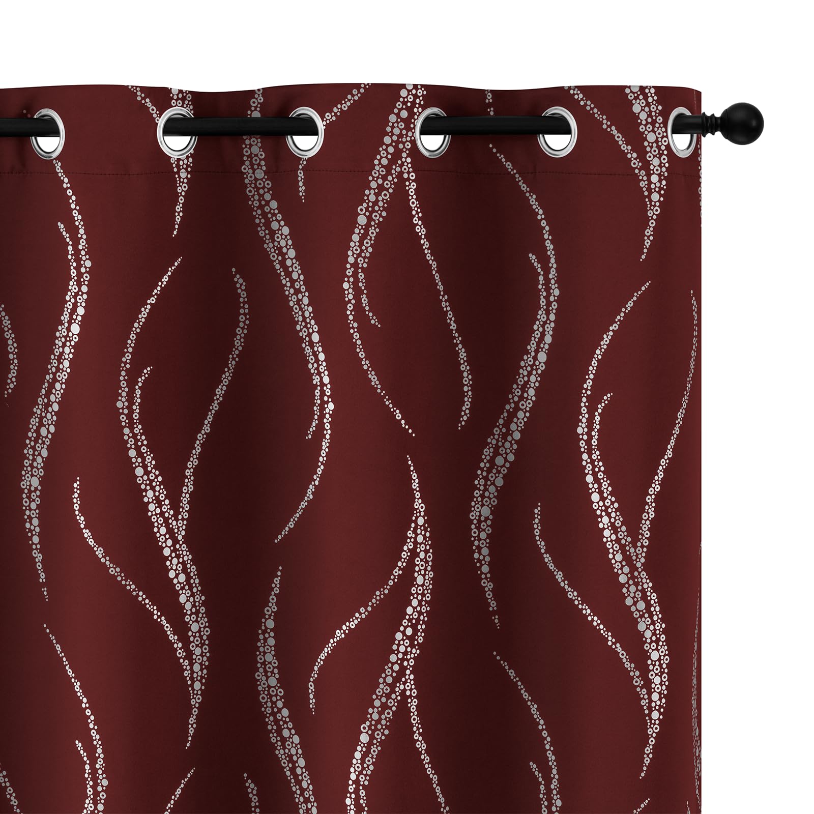 Yakamok Blackout Curtains 95 Inch Length Living Room Thermal Insulated Silver Wave Line Dots Pattern Curtains Room Darkening Gro