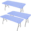 3 Pcs Plastic Picnic Table Cover Checkered Tablecloth Fitted Rectangular Table Cloth 30 X 72 Inch Vinyl Waterproof Flannel Backed With Elastic Rim For Indoor Outdoor Picnic Party(Blue And White)