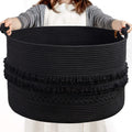 CherryNow Extra Large Black Laundry Basket, Rope Storage Basket for Bathroom, Bedroom, Living room, Entryway, Big Blanket Basket