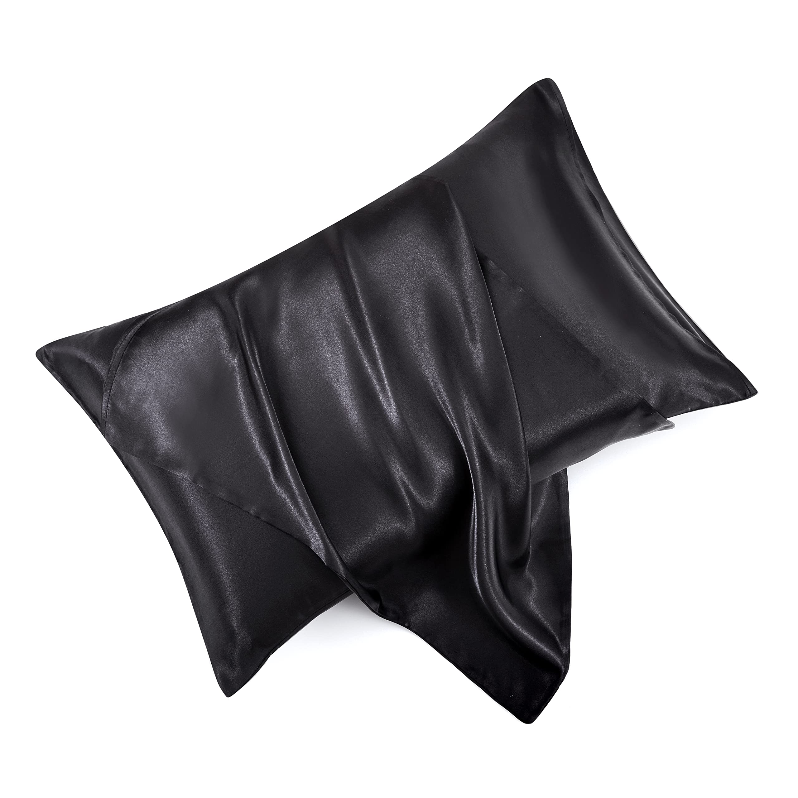 Hommxjf Black Satin Pillowcase Standard Set Of 2 With Envelope Closure
