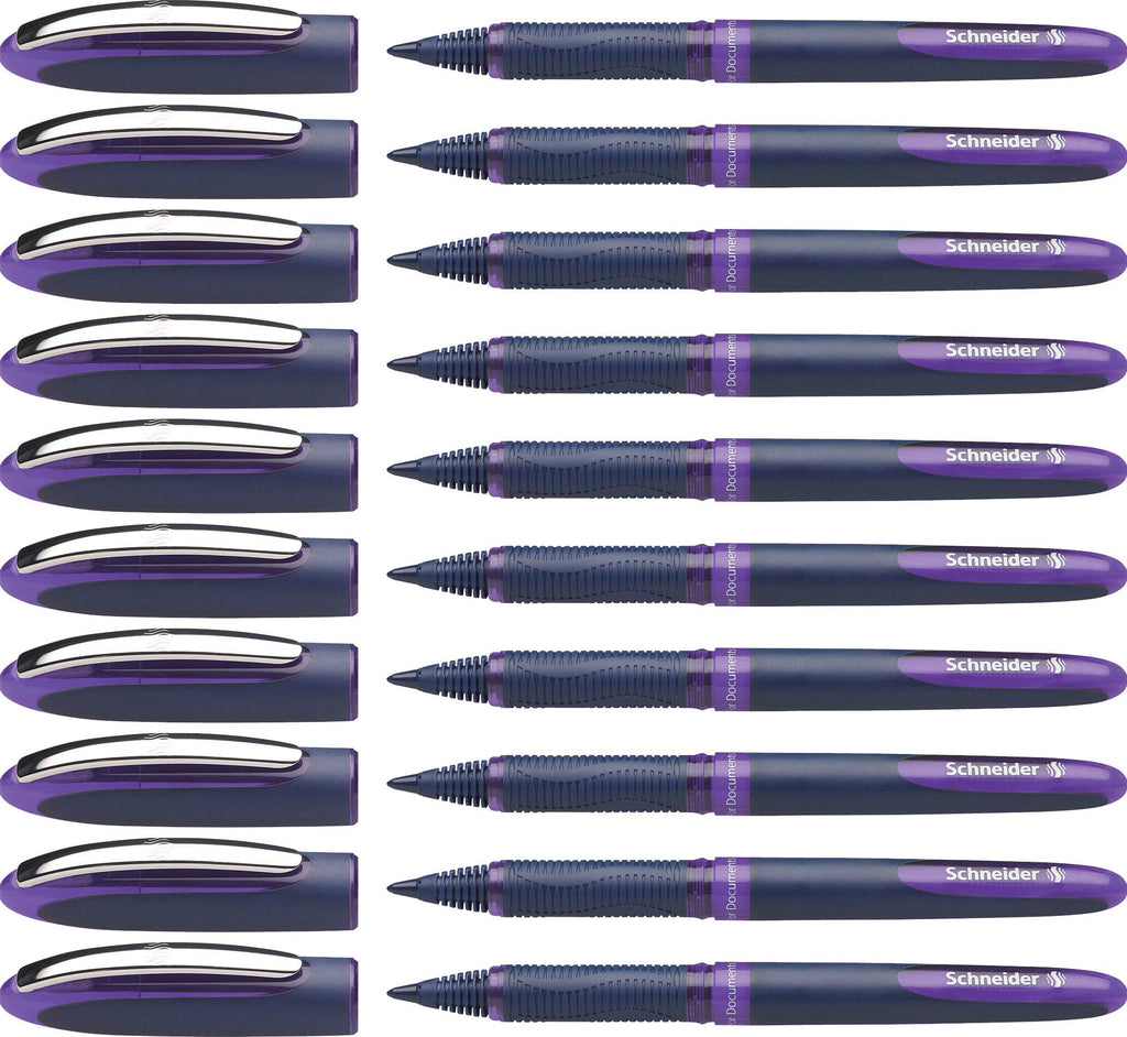 Schneider One Business Rollerball Pen, 0.6 Mm Ultra-Smooth Tip, Blue Barrel, Violet Ink, Box Of 10 Pens (183008)