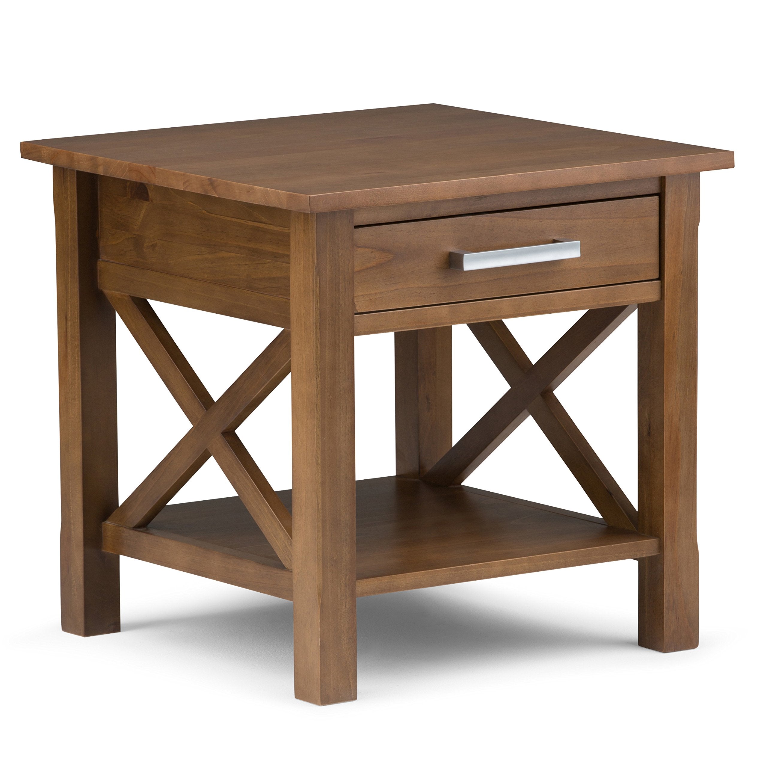 SIMPLIHOME Kitchener SOLID WOOD 21 inch Wide Square Contemporary End Side Table in Medium Saddle Brown for the Living Room and B