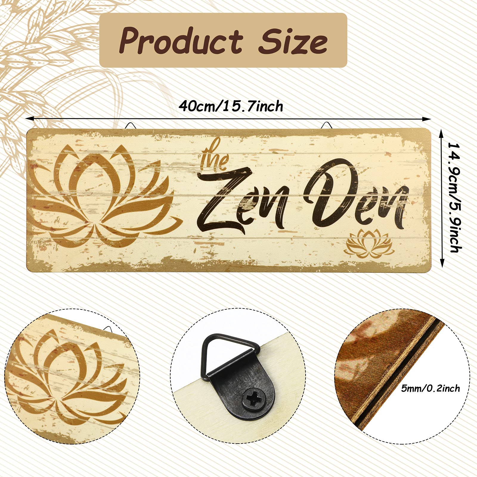 The Zen Den Lotus Wood Sign 15.75 X 5.9 Inch Lotus Yoga Sign Wooden Hanging Wall Sign With Hooks Meditation Home Decor For Yoga