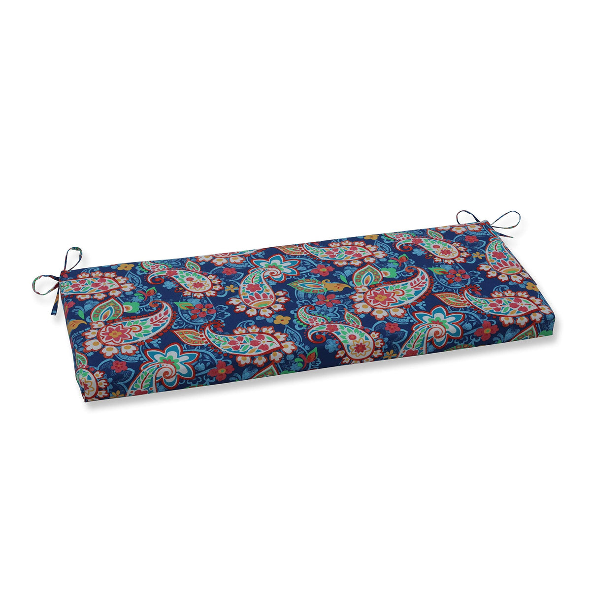 Pillow Perfect Paisley Indoor/Outdoor Sofa Setee Bench Swing Cushion With Ties, Weather, And Fade Resistant, 18' X 45', Blue/G