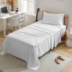 Sleep Zone Nanotex Super Soft Cooling Twin Bed Sheets Set For Kids 3 Piece - Easy Care Fitted Flat Sheet & Pillowcase Sets - Wrinkle Free, Fade Resistant, Deep Pocket 16' (White, Twin)