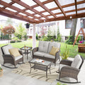 Belord Patio Wicker Furniture With Rocking Chairs Loveseat, 5 Piece Rattan Furniture Outdoor Table And Rocking Chairs Set For Patio Deck Porch Backyard Brwon/Beige