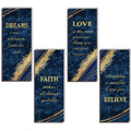 ONIZHITY 4 Pcs Blue and Gold Bathroom Decor Navy Blue Bathroom Accessories Dreams Faith Love Believe Wooden Rustic Marble Style 
