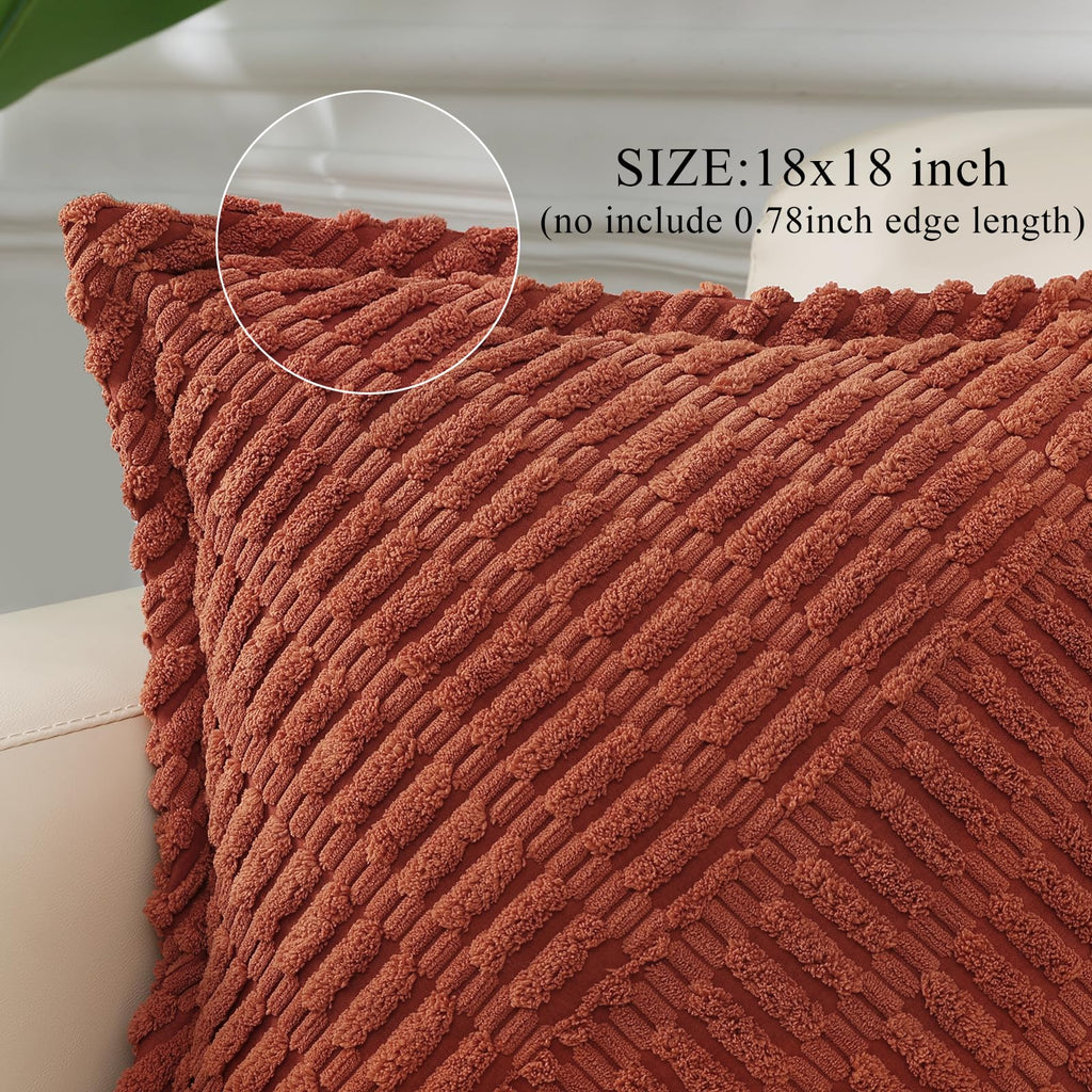 Decoruhome Fall Decorative Rust Throw Pillow Covers 18X18 Set Of 2 With Splicing, Boho Soft Corduroy Broadside Twill Pillow Cove
