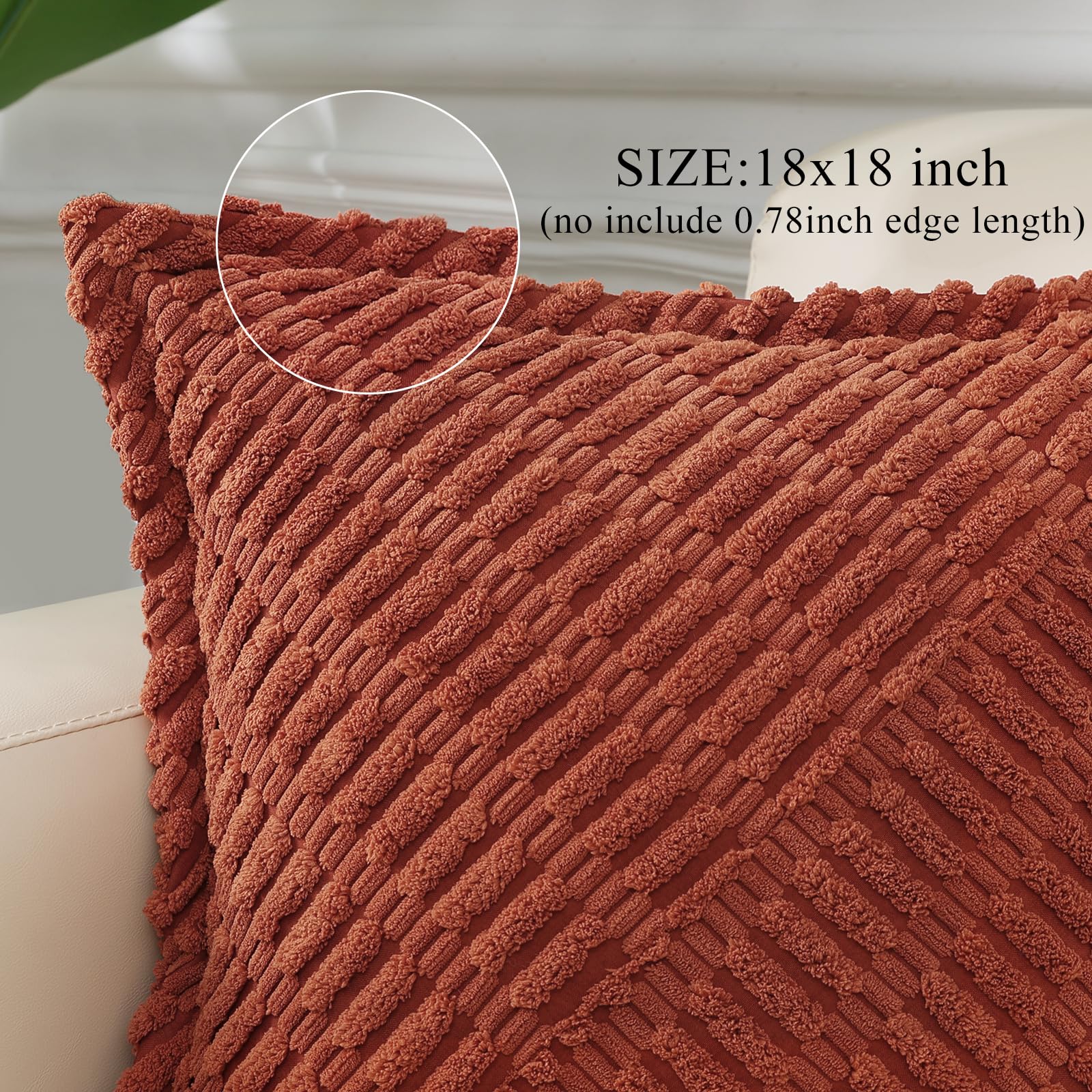 Decoruhome Fall Decorative Rust Throw Pillow Covers 18X18 Set Of 2 With Splicing, Boho Soft Corduroy Broadside Twill Pillow Cove