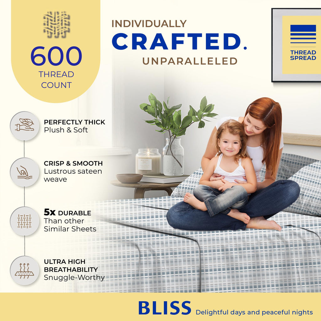 Thread Spread 100% Egyptian Cotton Printed Bed Sheets - 600 Thread Count 4 Pc California King Sheet Set, Hotel Luxury Bedsheets, 16' Deep Pocket Cooling Sheets For Cal King Size Bed - Dotted Stripe