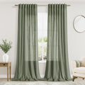 Nanspring Olive Green Linen Curtains for Living Room 2 Panels Set 132 Inch Length Back Tab Light Filtering Semi Sheer Curtain Dr