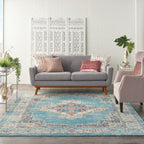 Nourison Passion Light Blue 6'7'' X 9'6'' Area-Rug, Boho, Traditional, Easy-Cleaning, Non Shedding, Bed Room, Living Room, Hallw